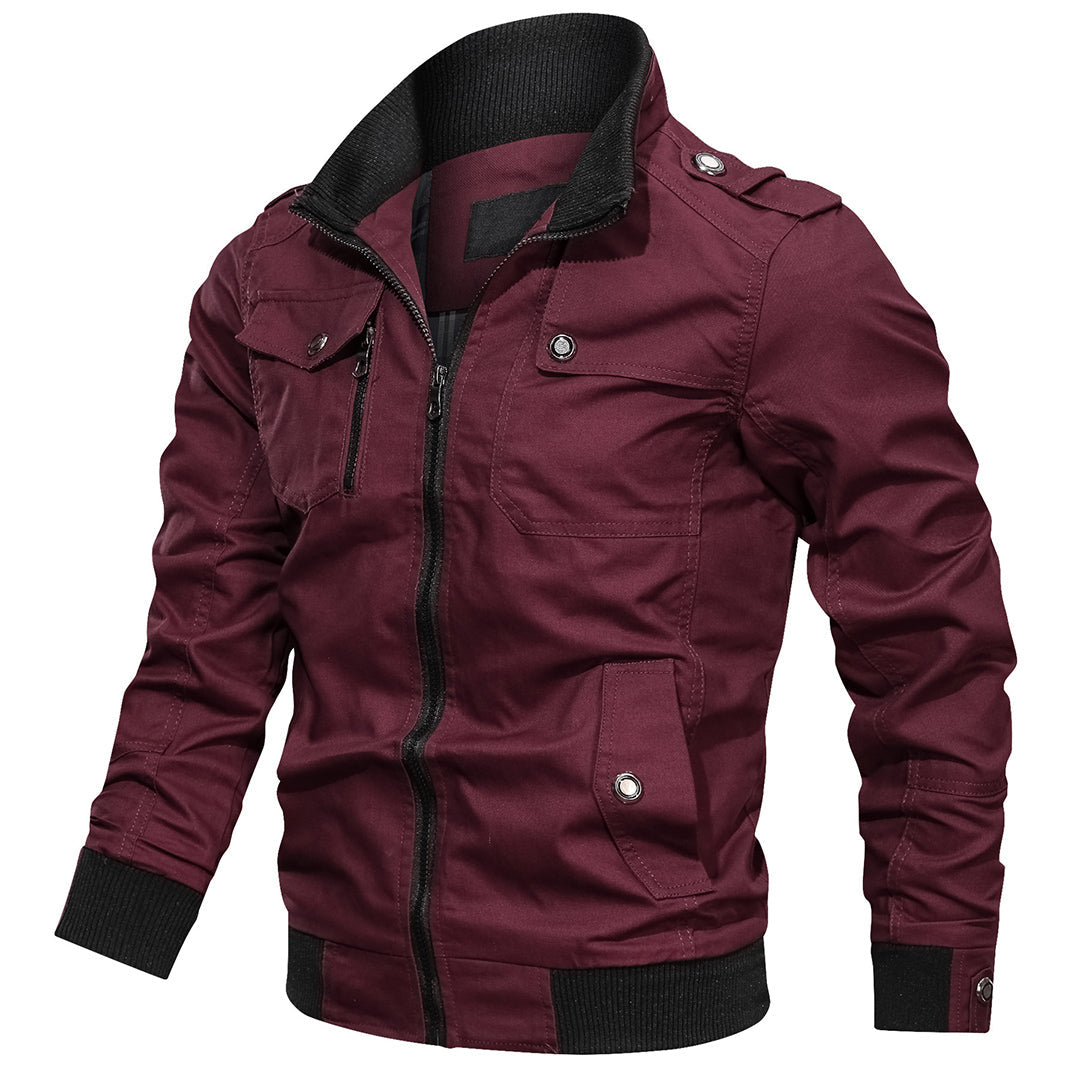 Men's Zip Up Flight Jacket with Stand Collar Pocket