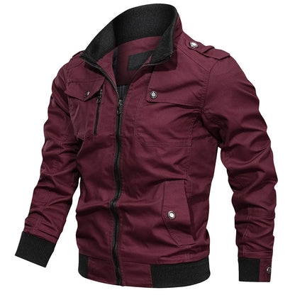 Men's Zip Up Flight Jacket with Stand Collar Pocket