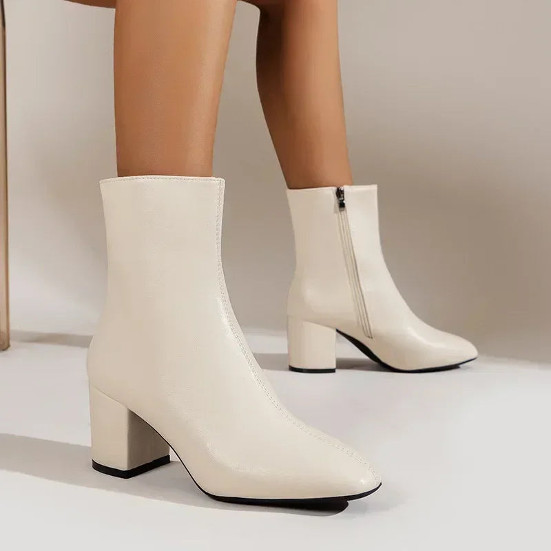 Women's Boots - Thick Heel Square Toe Ankle Boots