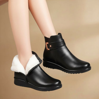 Ladies' Low Heel Boots with Zipper and Faux Fur Inside
