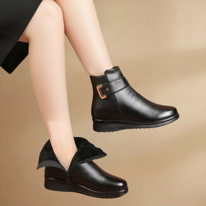 Ladies' Low Heel Boots with Zipper and Faux Fur Inside