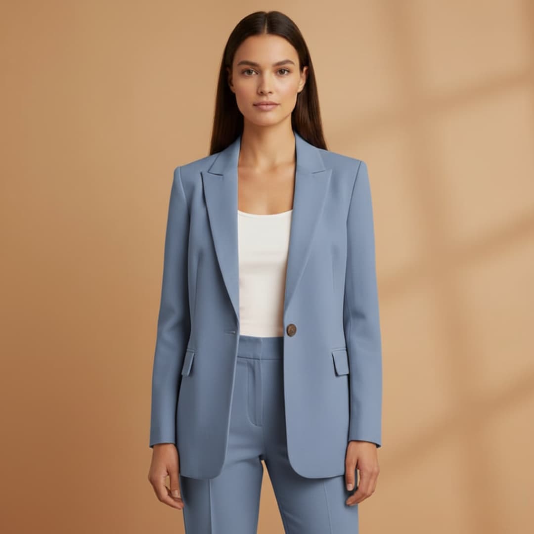 Classic 2 Piece Suit with Open Jacket and High Waisted Pants