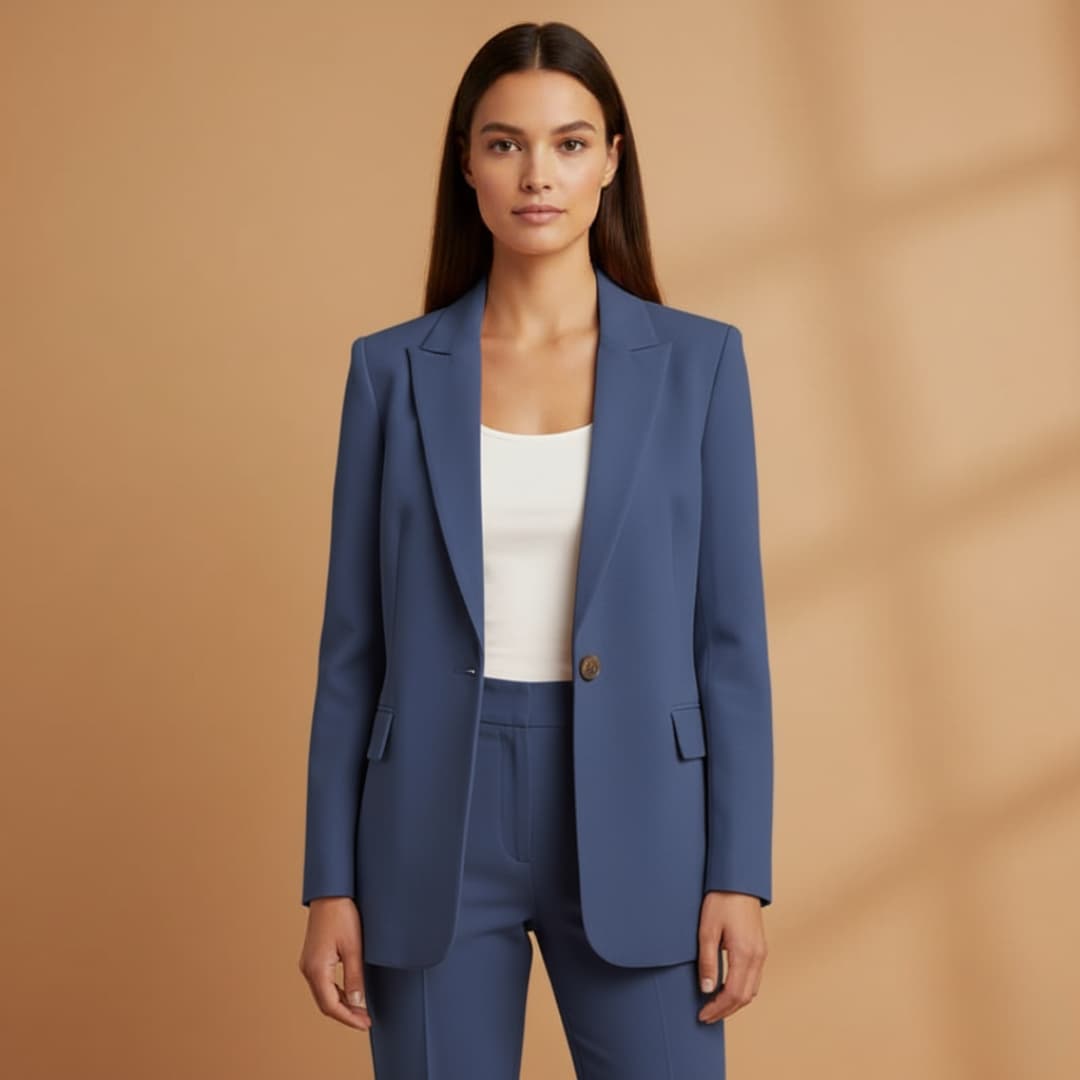 Classic 2 Piece Suit with Open Jacket and High Waisted Pants