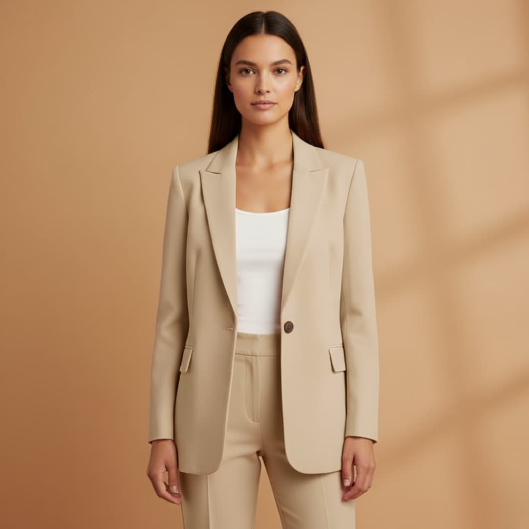 Classic 2 Piece Suit with Open Jacket and High Waisted Pants