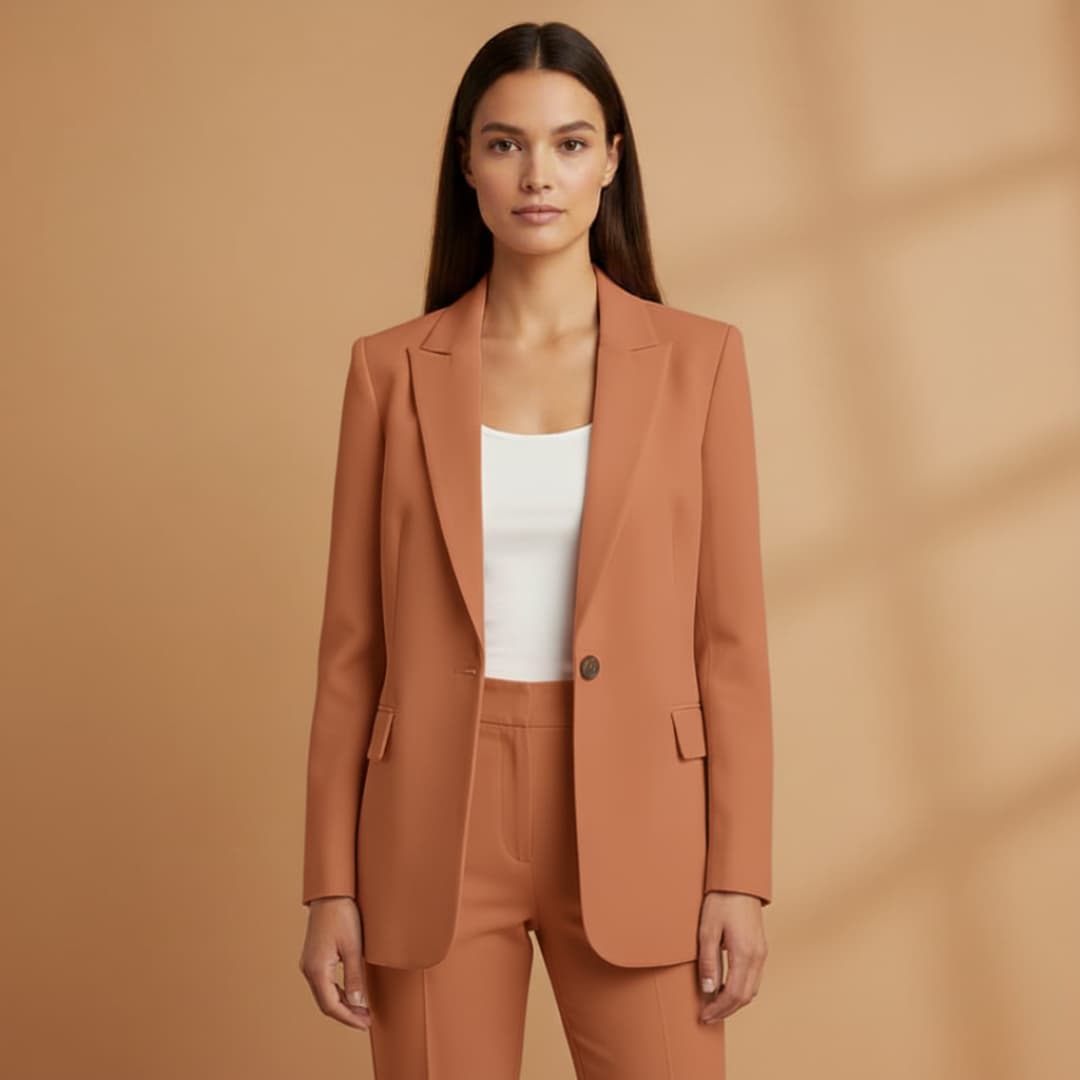 Classic 2 Piece Suit with Open Jacket and High Waisted Pants