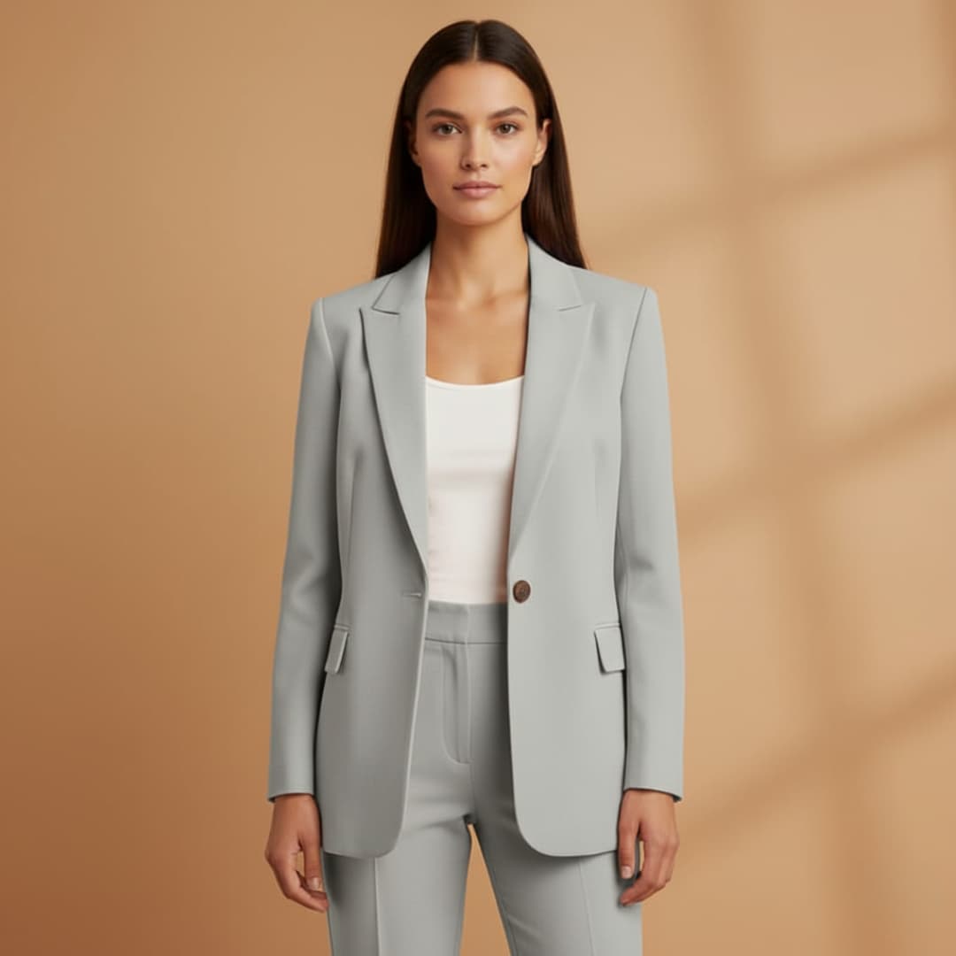 Classic 2 Piece Suit with Open Jacket and High Waisted Pants