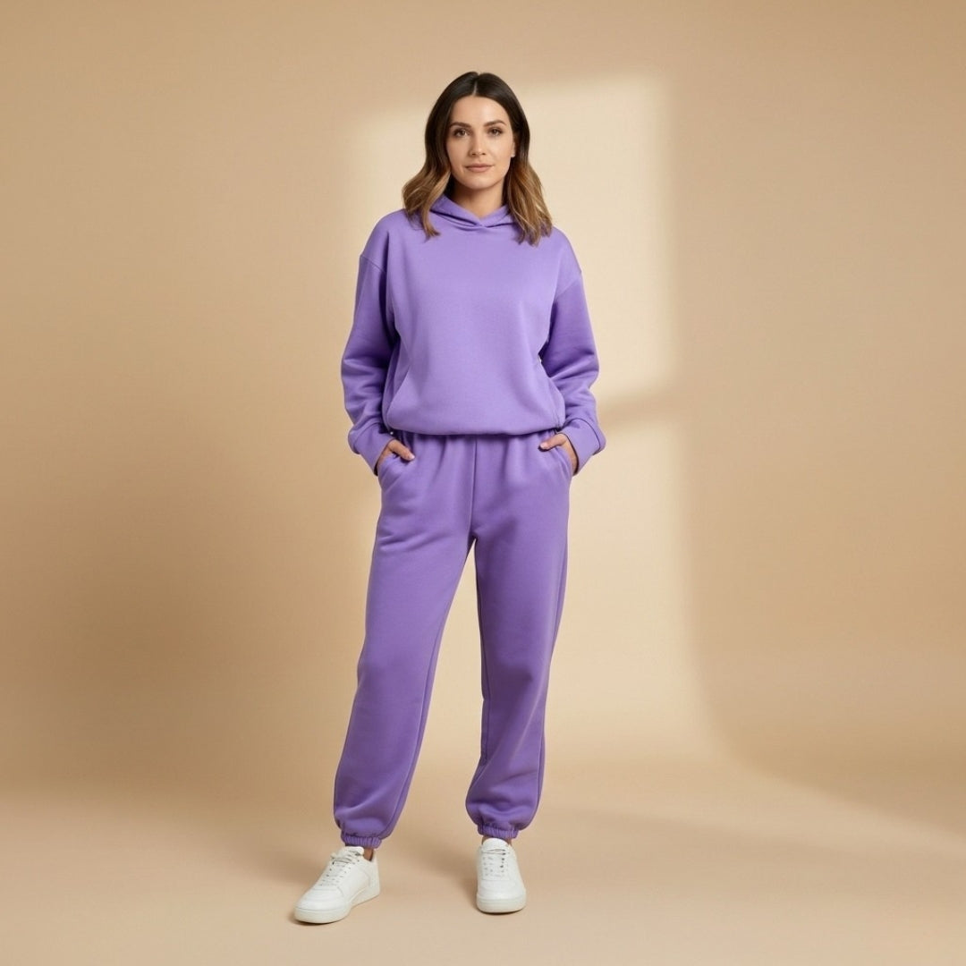 Ladies' Athletic Sweat Suit with Hoodie and Stretch Waist