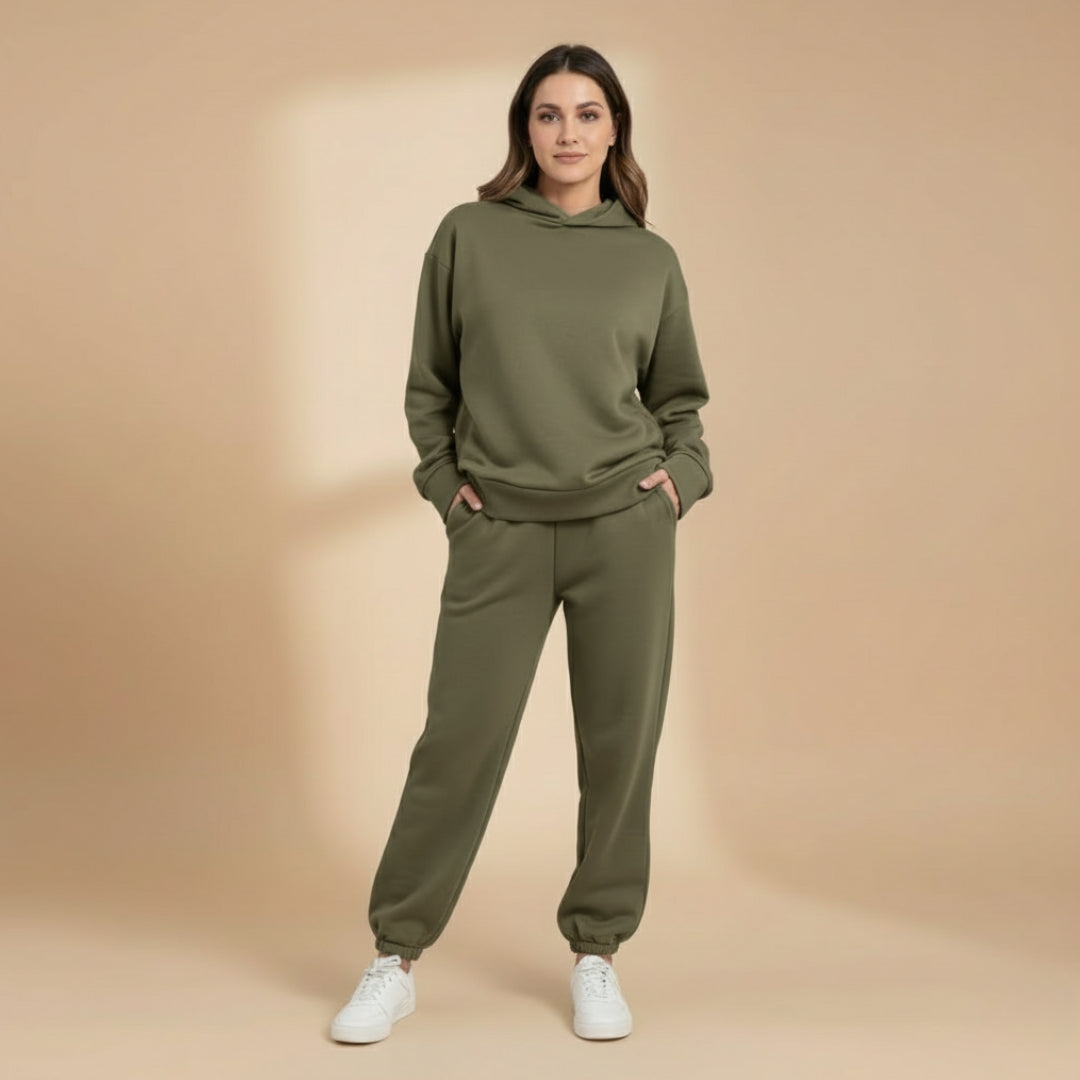 Ladies' Athletic Sweat Suit with Hoodie and Stretch Waist