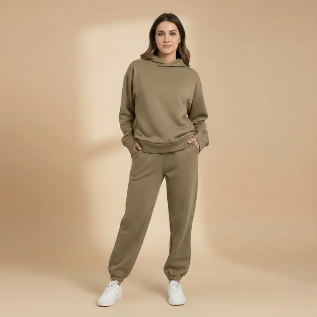 Ladies' Athletic Sweat Suit with Hoodie and Stretch Waist