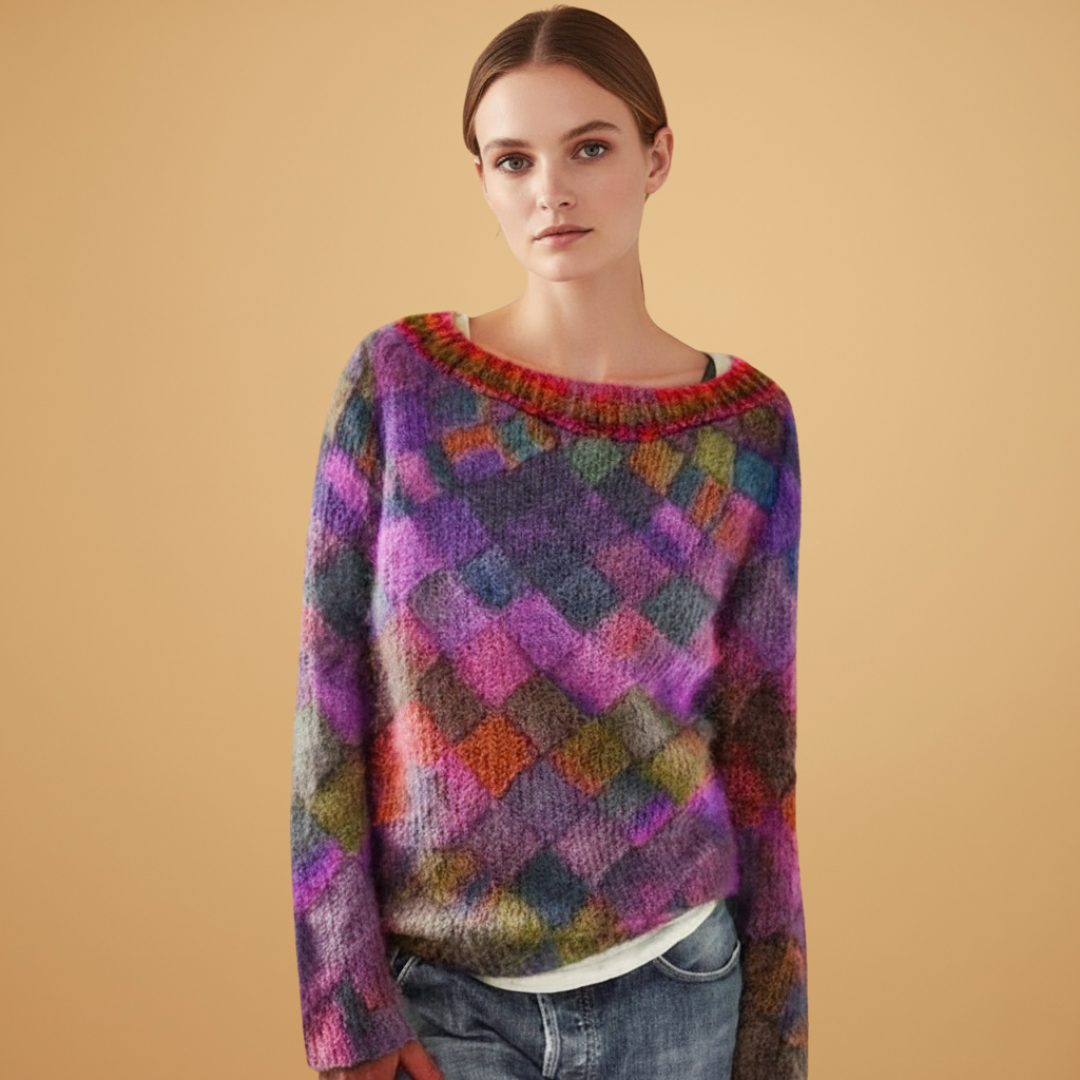 Ladies Crew Neck Sweater with Geometric Design