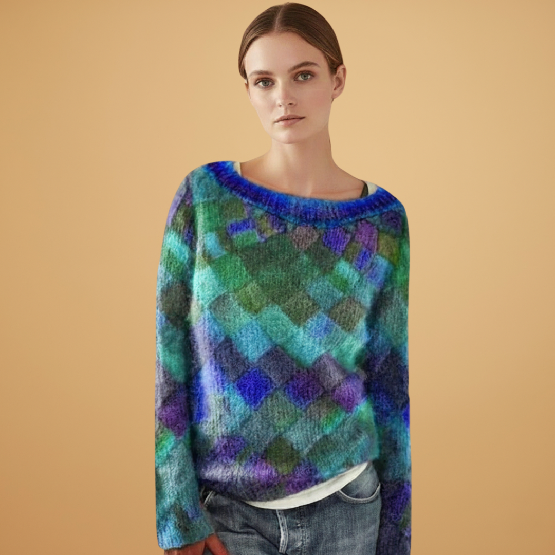 Ladies Crew Neck Sweater with Geometric Design