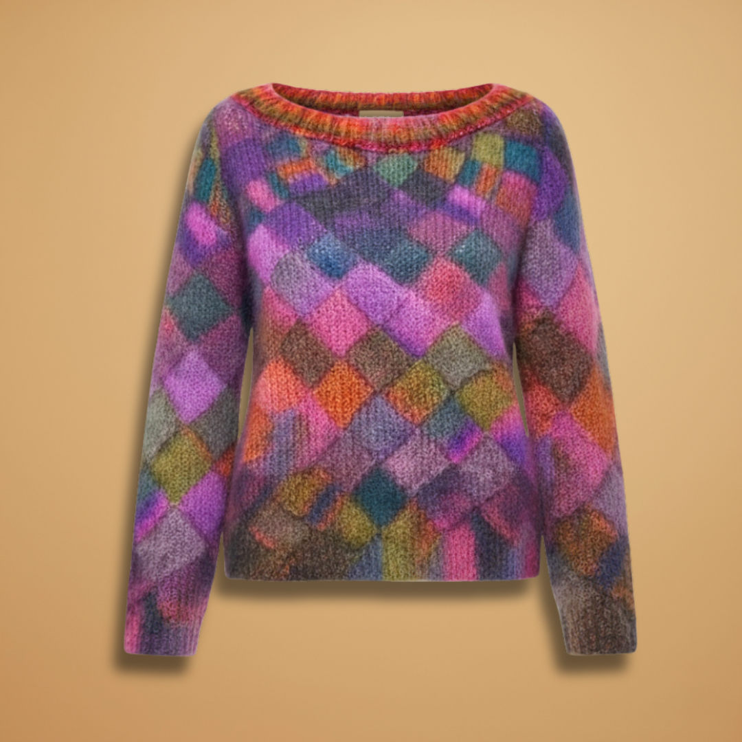 Ladies Crew Neck Sweater with Geometric Design - Modish World