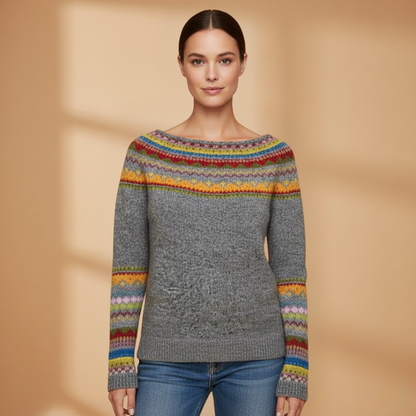 Soft Women's Crew Neck Patterned Sweater