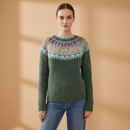Soft Women's Crew Neck Patterned Sweater