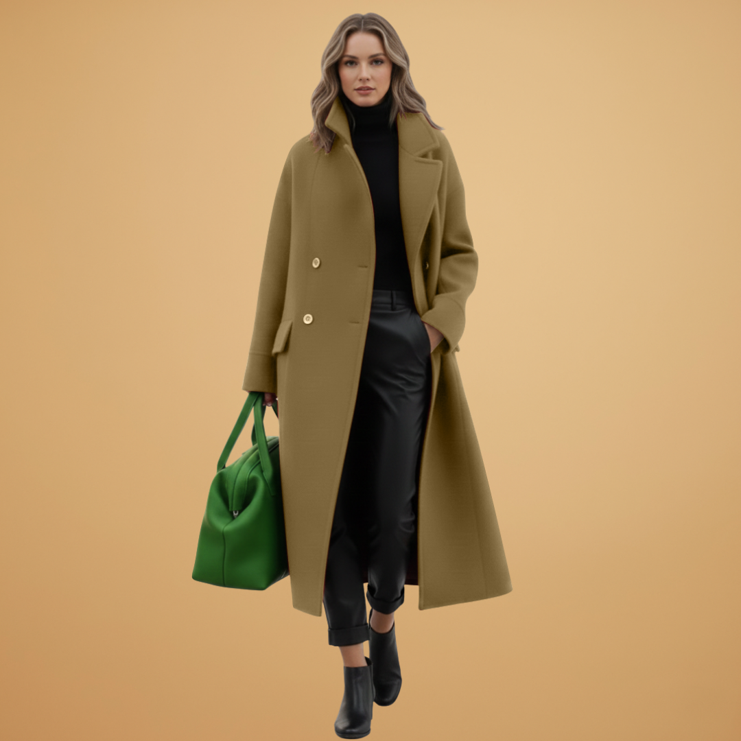Ladies Classic Overcoat with Faux Fur Collar and Pocket Details