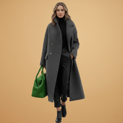 Ladies Classic Overcoat with Faux Fur Collar and Pocket Details