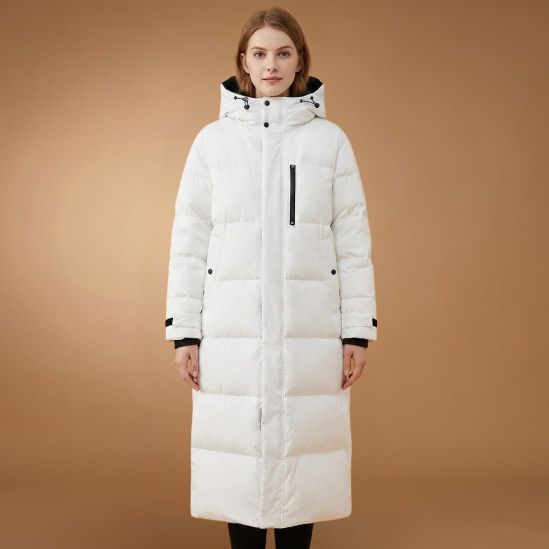 Warm Women's Parka Coat with Hood and Quilted Pattern