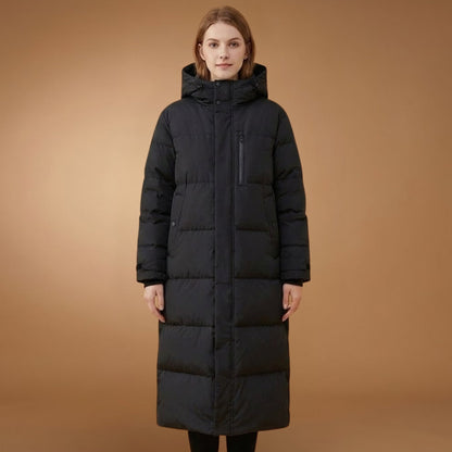 Warm Women's Parka Coat with Hood and Quilted Pattern