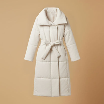 Ladies Warm Parka Coat with Faux Fur Hood and Belt - Modish World