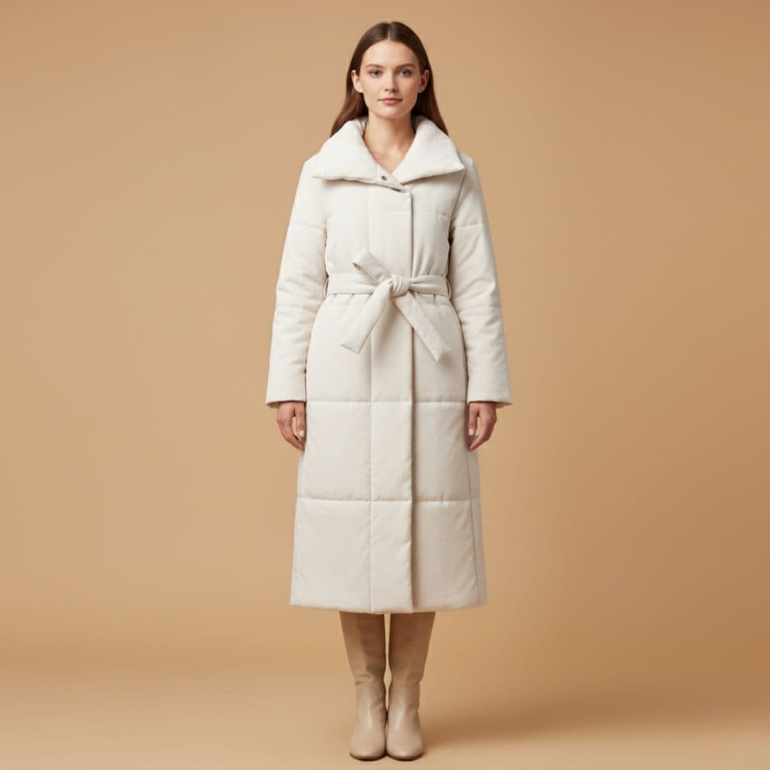 Ladies Warm Parka Coat with Faux Fur Hood and Belt