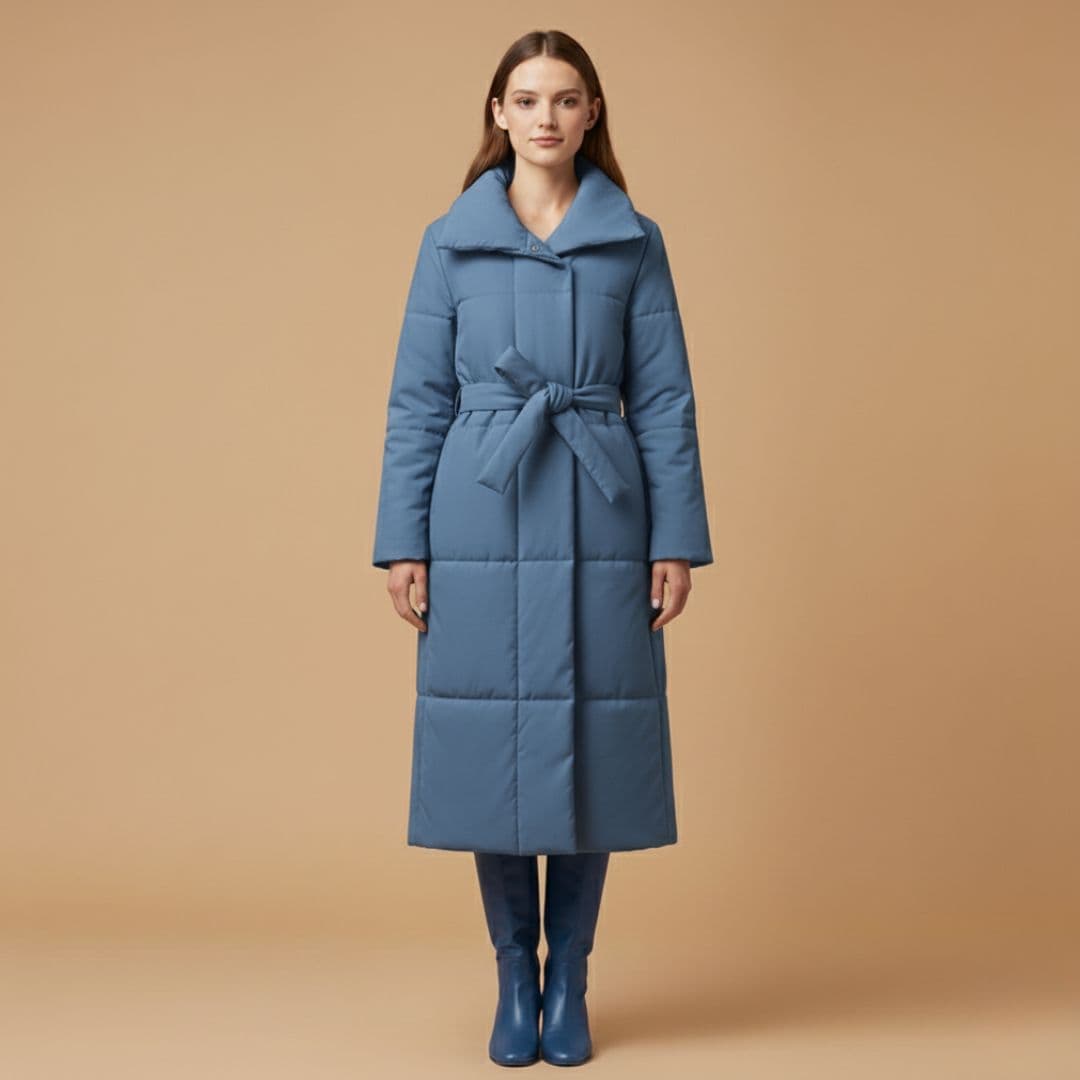 Ladies Warm Parka Coat with Faux Fur Hood and Belt