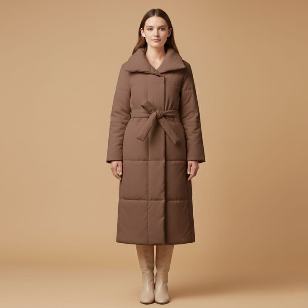 Ladies Warm Parka Coat with Faux Fur Hood and Belt