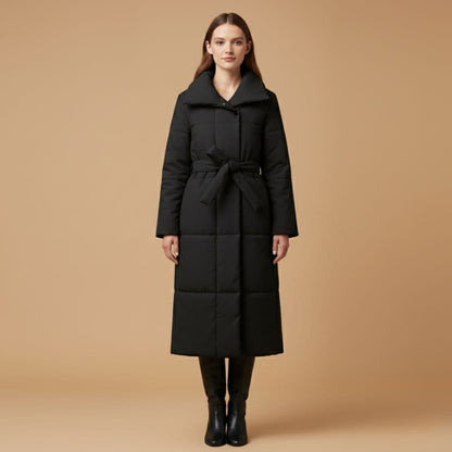 Ladies Warm Parka Coat with Faux Fur Hood and Belt