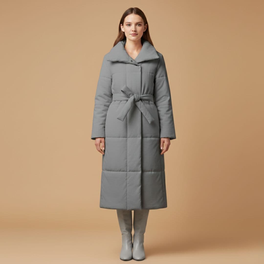 Ladies Warm Parka Coat with Faux Fur Hood and Belt