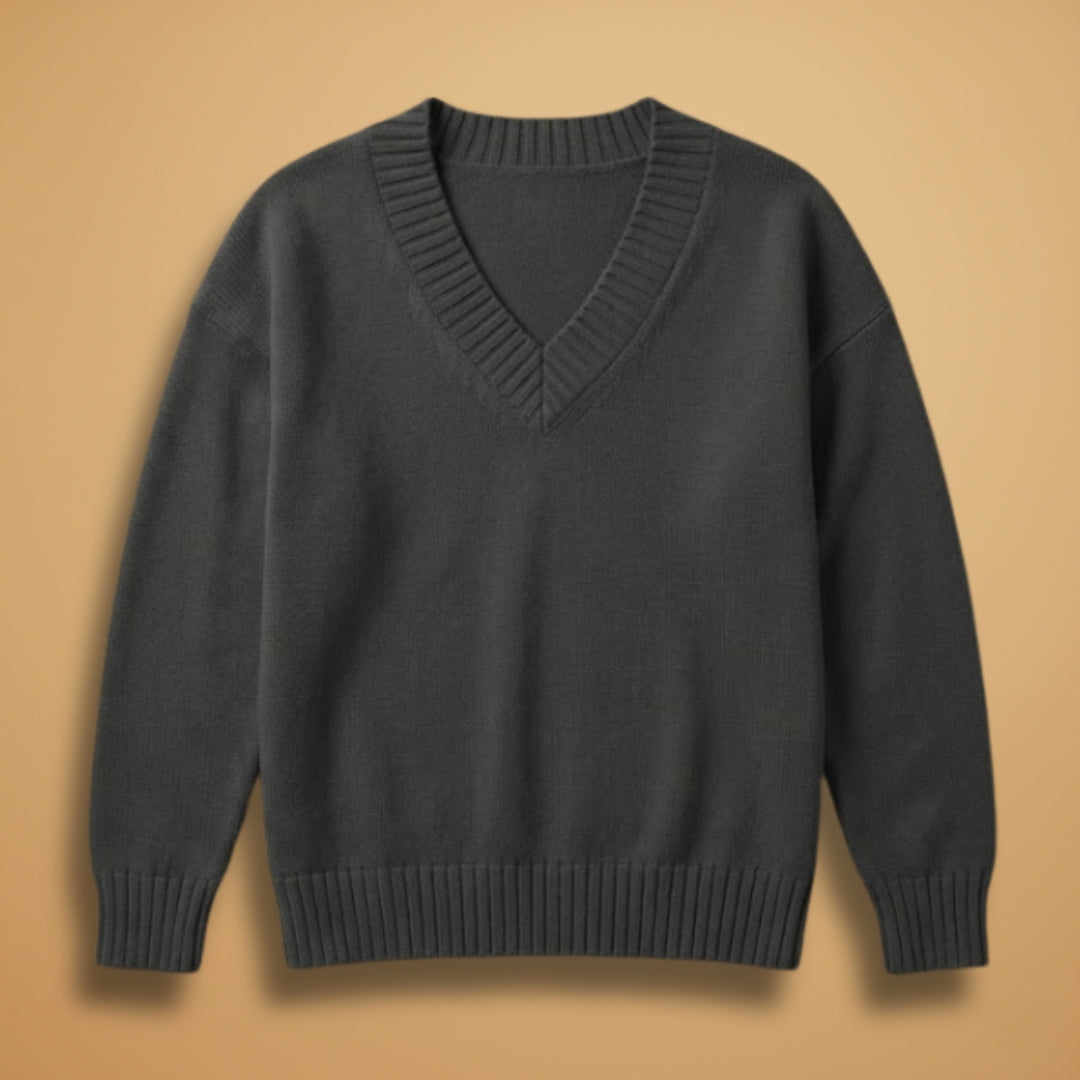 Relaxed Fit V-Neck Women's Sweater with Texture Details - Modish World
