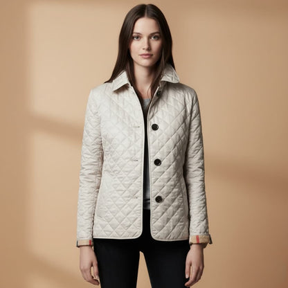 Ladies' Padded Coat with Folded Collar and Button Fastening