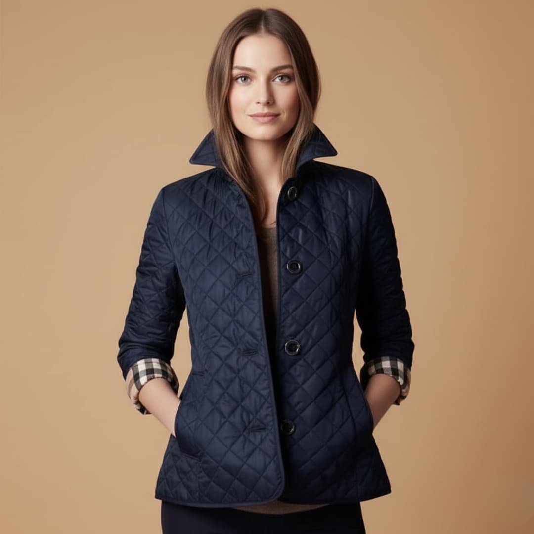 Ladies' Padded Coat with Folded Collar and Button Fastening