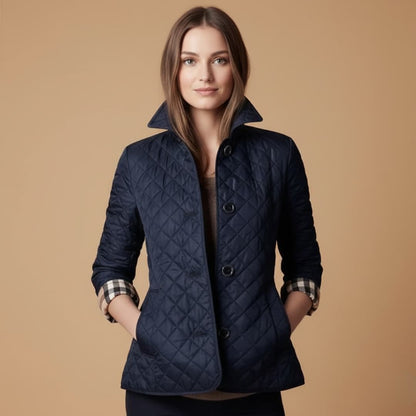 Ladies' Padded Coat with Folded Collar and Button Fastening