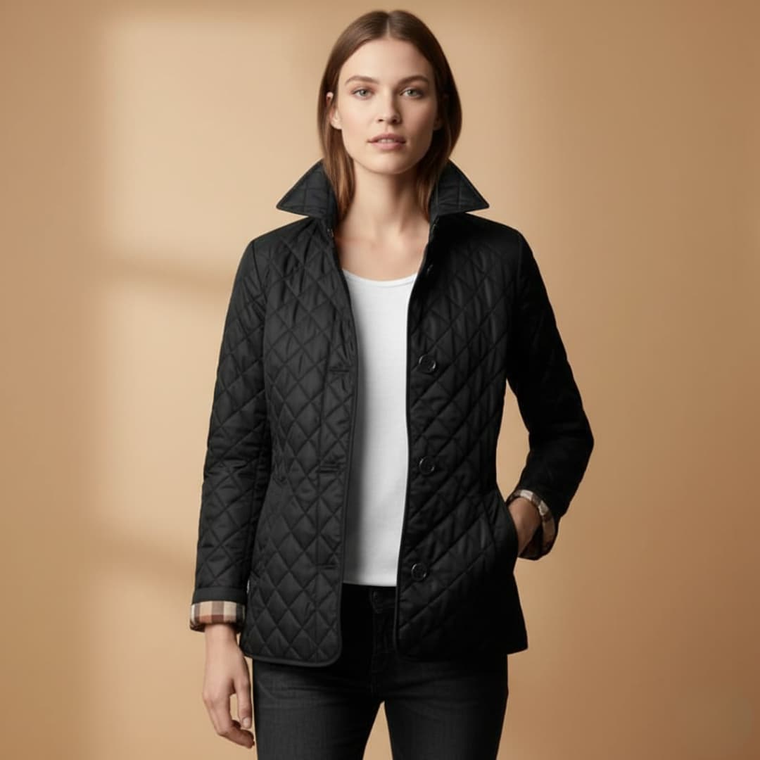 Ladies' Padded Coat with Folded Collar and Button Fastening