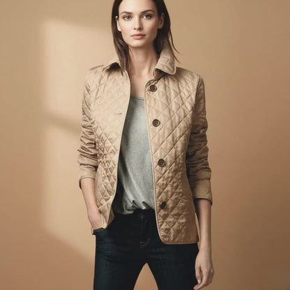 Ladies' Padded Coat with Folded Collar and Button Fastening