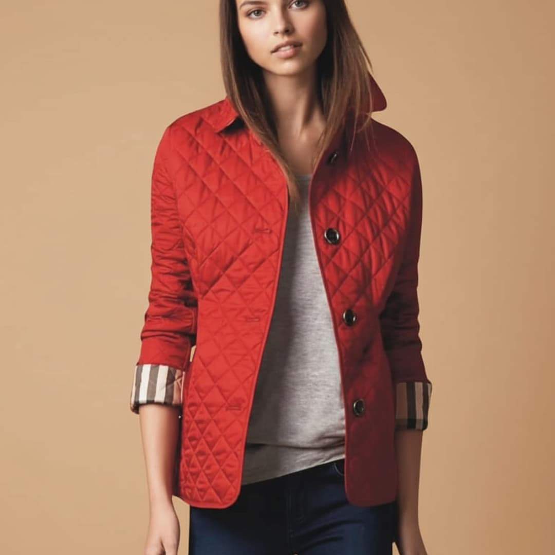 Ladies' Padded Coat with Folded Collar and Button Fastening