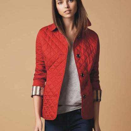 Ladies' Padded Coat with Folded Collar and Button Fastening