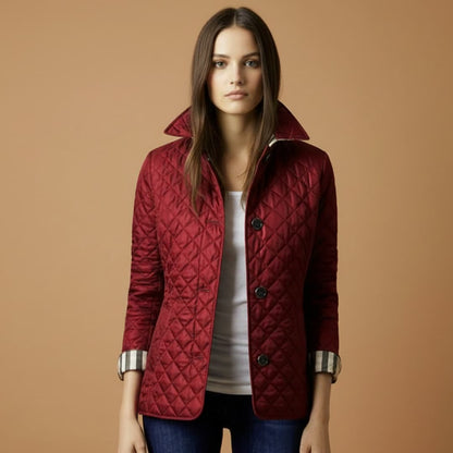 Ladies' Padded Coat with Folded Collar and Button Fastening