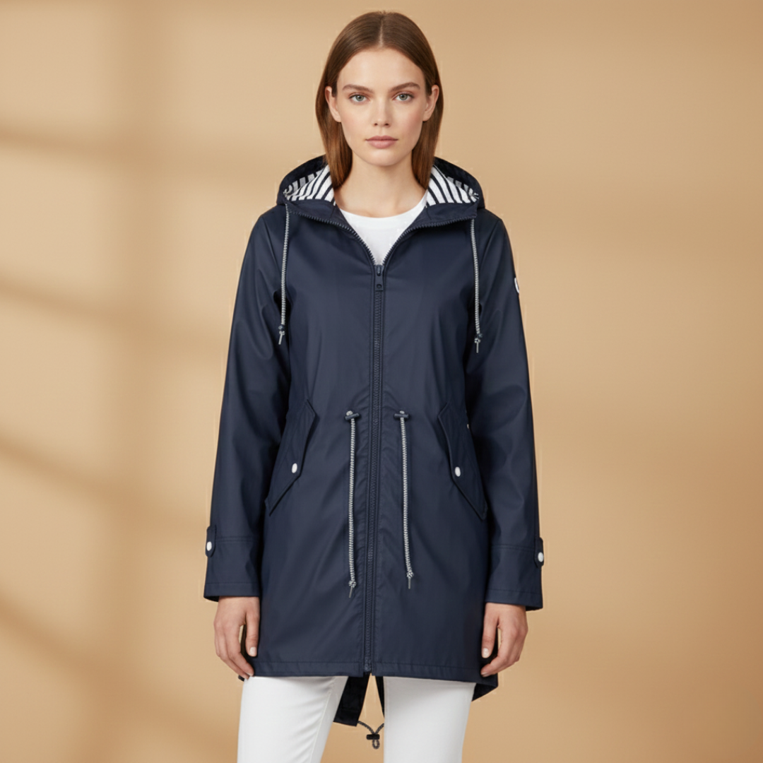Waterproof Hooded Women's Raincoat with Adjustable Waist
