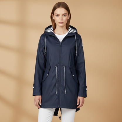 Waterproof Hooded Women's Raincoat with Adjustable Waist