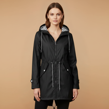 Waterproof Hooded Women's Raincoat with Adjustable Waist