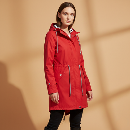 Waterproof Hooded Women's Raincoat with Adjustable Waist