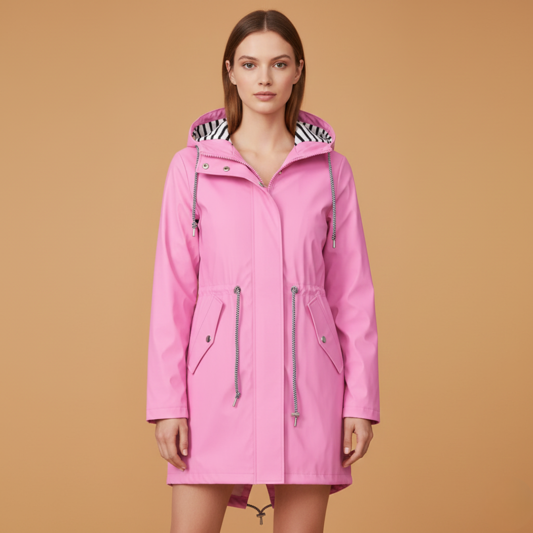 Waterproof Hooded Women's Raincoat with Adjustable Waist