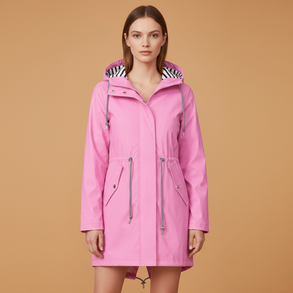 Waterproof Hooded Women's Raincoat with Adjustable Waist