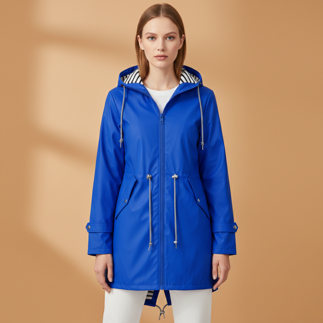 Waterproof Hooded Women's Raincoat with Adjustable Waist