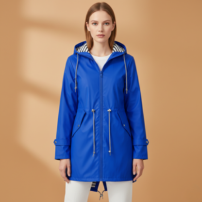 Waterproof Hooded Women's Raincoat with Adjustable Waist