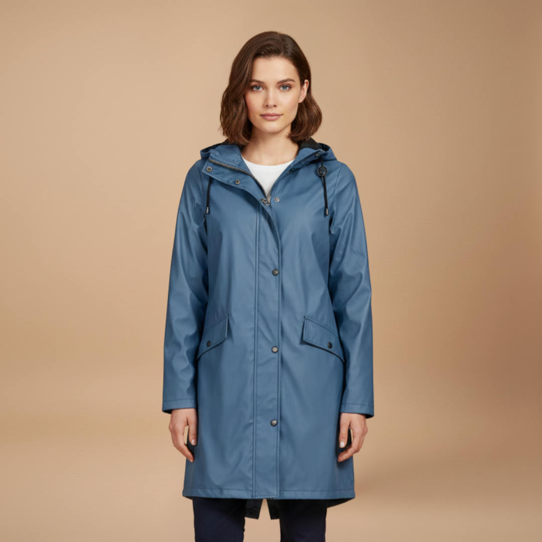 Waterproof Hooded Women's Raincoat with Pockets