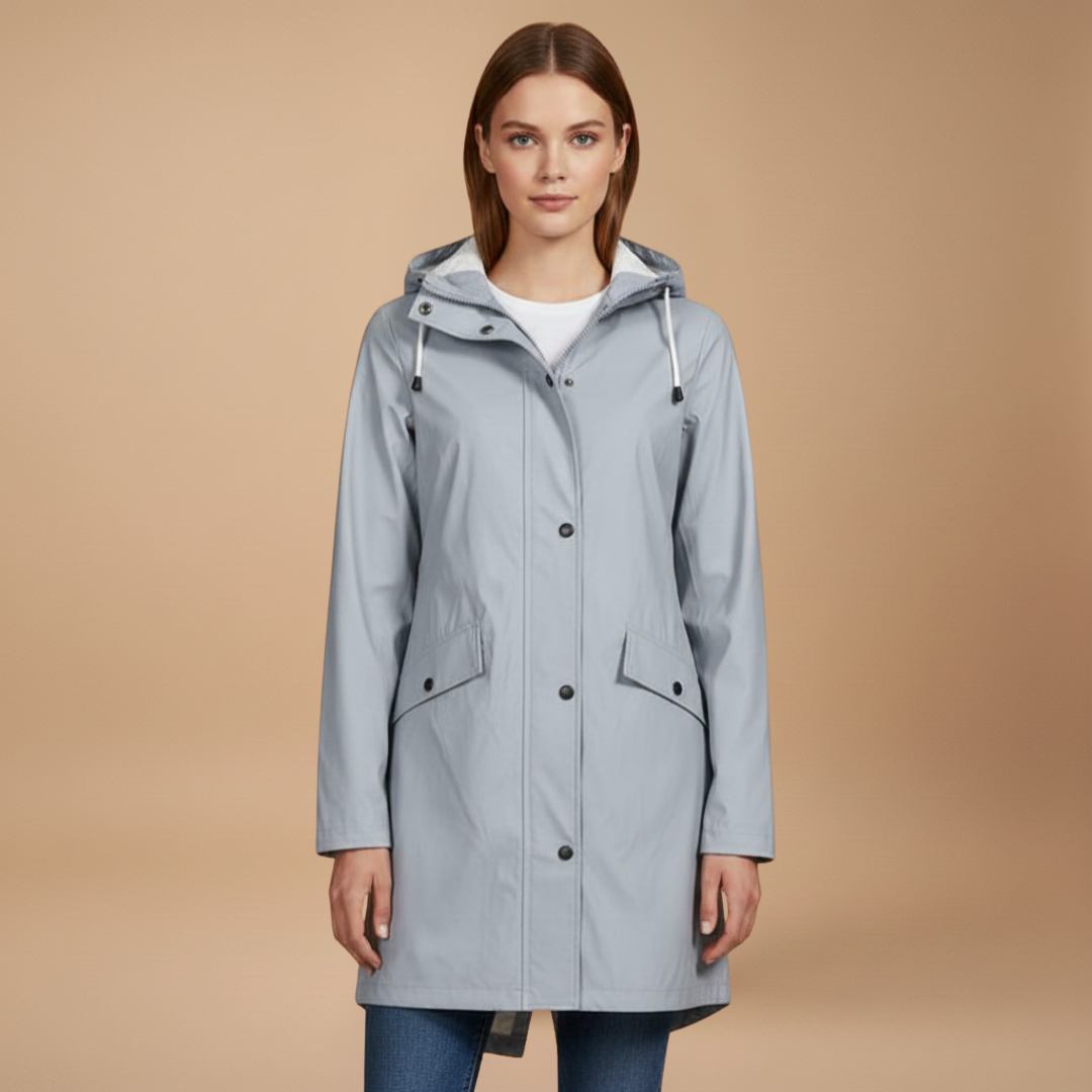 Waterproof Hooded Women's Raincoat with Pockets