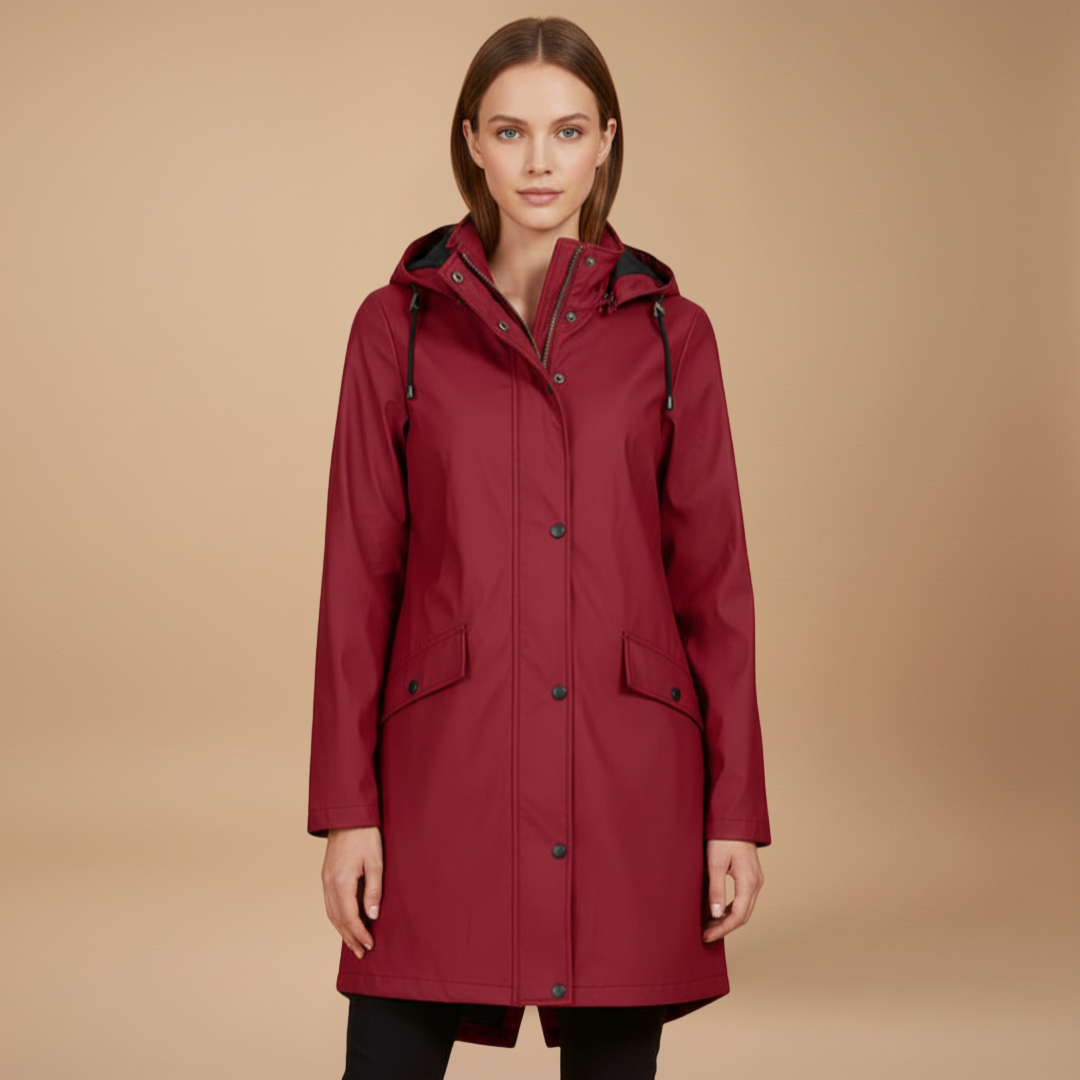 Waterproof Hooded Women's Raincoat with Pockets
