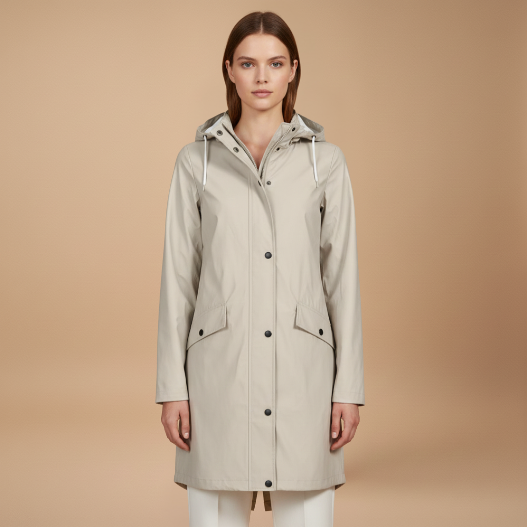 Waterproof Hooded Women's Raincoat with Pockets