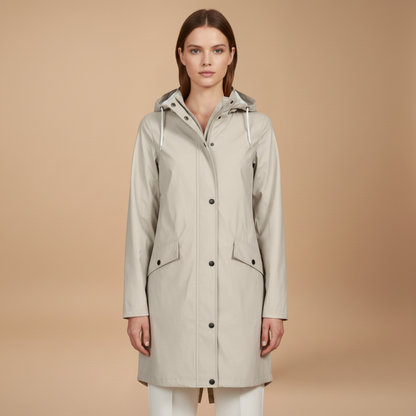 Waterproof Hooded Women's Raincoat with Pockets